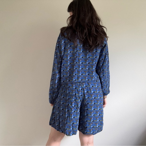 Vintage Flax Rayon Abstract Print Top and Shorts Culottes Set M - Picture 3 of 16